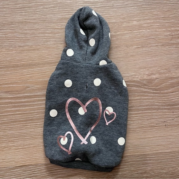 Top paw grey and white polka dot heart sweatshirt with hood